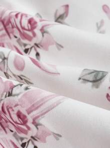 SHEIN MOD 粉色編織荷葉邊連帽裙，花朵印花和多層褶邊，前綁帶，浪漫甜美女裝