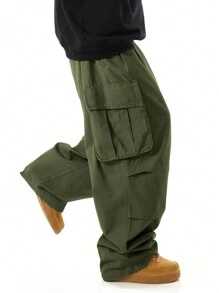 Chillumni Loose Fit Men Cargo Pants With Flap Pockets, Side Drawstring Waist, For Fall
