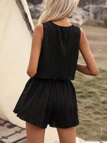 SHEIN LUNE Solid Crop Tank Top & Shorts - Black - View 2