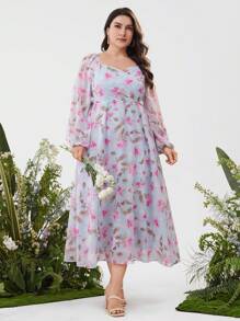 Mulvari Vestido diario sencillo con estampado floral para mujeres de talla grande - Multicolor - Ver 7