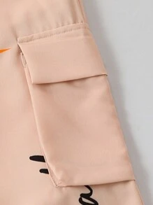 Teen Boy Casual Star & Slogan Printed Cargo Pants - Khaki - View 6