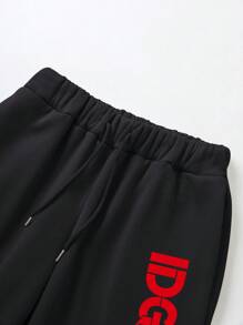 INAWLY Pantalones de harén con cordón y estampado de letras para mujer, para uso diario y casual - Negro - Ver 3