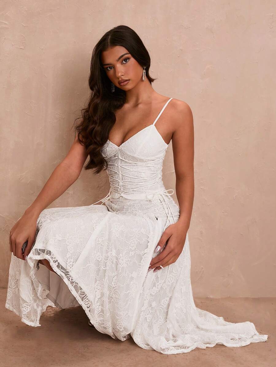 SHEIN BAE Lace Multi-Strap Detail With Bra Design Women's Sexy Camisole Tank Top - White - View 1