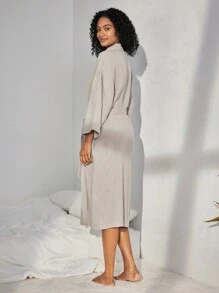 Ocili Leisure Comfy & Breathable Lightweight Crinkle Cotton Gauze Lounge Robe - Gray - Khaki - View 2