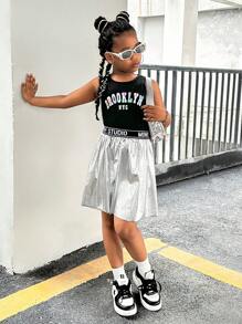 SHEIN Explorewe Tween Girls' Silver Metallic Skirt - Silver - View 1