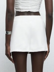 Maija Back-To-School Casual White Women's Workwear Skirt, Summer Solid Color Split Short Skort - White - View 5