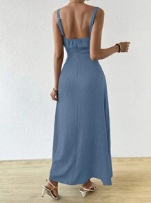 Breezaya Váy buộc dây hàng ngày đơn giản và trơn dành cho nữ - Rửa nhẹ - Xem 2