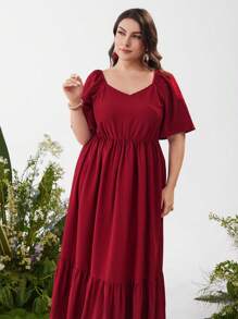 Mulvari Ropa árabe diaria sencilla de unicolor burdeos rojo para mujer de talla grande
