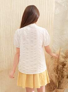 SHEIN Conjunto de camisa de manga corta elegante y sofisticado y falda a cuadros para niña preadolescente, perfecto para vacaciones de verano y estilo campestre