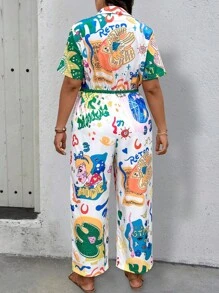 SHEIN Clasi Women Plus Size Colorful Printed Short Sleeve Jumpsuit - Multicolor - View 2