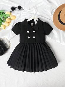 復古黑白拼色的女童甜美可愛短外套和吊帶連衣裙套裝 - 黑與白 - 查看 4
