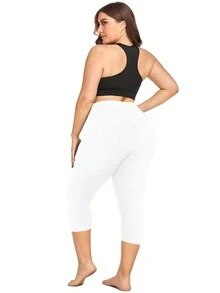 Plus Size High Waist Workout Running Yoga Leggings - White - View 2