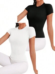 Easithlete 对比色字母带交叉后背运动上衣健身上衣健身背心 - 彩色 - 查看 3