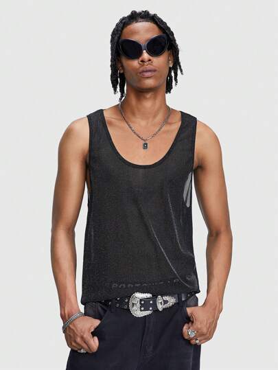 ROMWE Avant Men's Summer Solid Color Sparkling Round Neck Casual Tank Top