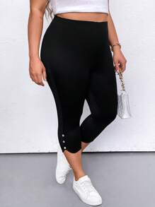 EMERY ROSE Plus Size Women's Fashion Solid Color Slim-Fit All-Match Leggings - Black - View 6
