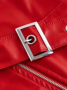 SHEIN ICON Y2K黑色PU迷你裙，帶斜拉鍊和腰帶細節