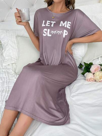 Loose Eyelash Printed Pajama Night Dress, Moo