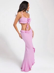 Forever 21 女士花卉3d設計性感舒適透氣吊帶上衣和裙子套裝 - 粉色 - 查看 4