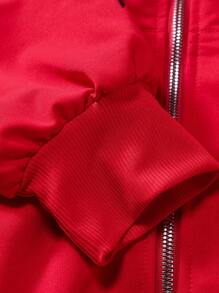Manfinity Roghcode Letter Printed Hooded Zipper Sweatshirt With Drawstring Long Sleeves - Red - View 4