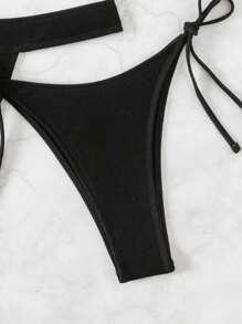 SHEIN Swim Damen einfarbiger Neckholder Sexy Bikini Set für den Sommer - Schwarz - Übersicht 3