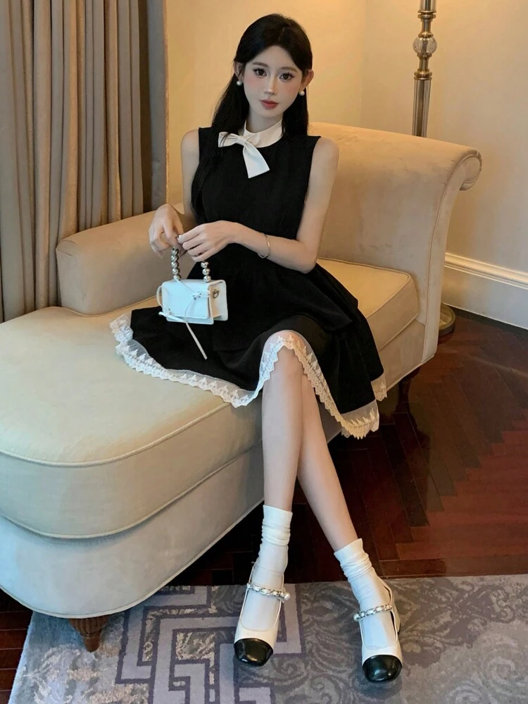 Women's Mesh Contrast Homecoming Dress With Bow Decoration ,New Year Eve Summer Sundress,Formal Women Dresses Prom Dress Elegant Women Dresses Cocktail Dress