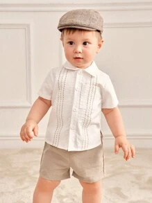 Souflis Souflis Bộ 2 Bộ Áo Sơ Mi Và Quần Short Thêu Thường Ngày Cho Bé Trai Cho Kỳ Nghỉ Xuân Hè - Màu Khaki - Xem 4
