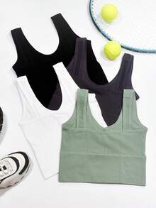 Easithlete Débardeur de sport pour femmes, ajusté et côtelé, couleur unie - Multicolore - Voir 2