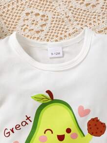 Baby Girl Simple Print Puff Sleeve Short-Sleeved Top And Shorts Set - White - View 3
