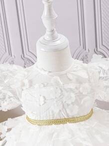 SHEIN Baby Girl 3d Flower Mesh Short Sleeve Tutu Dress - White - View 4