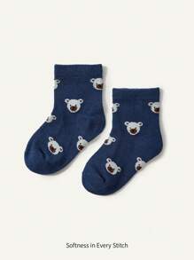 Cozy Pixies 2pairs/Set Blue And White Cute Bear Design Baby Socks Suitable For All Seasons Outdoors - Multicolor - View 2