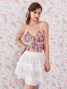 SHEIN Unity Women's Summer Ditsy Floral Tie Front Crop Top Camisole Graphic Tees Women Tops - Pink - View 7