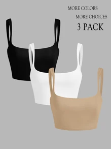 SHEIN EZwear 3件女士短款背心上衣套裝 - 彩色 - 查看 5
