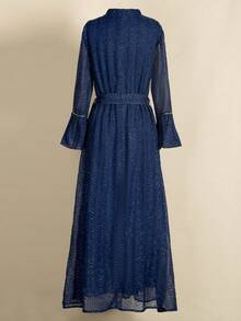 Women's Elegant Sequin Embellished Long Robe - Navy Blue - View 2