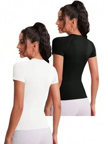 Easithlete 对比色字母带交叉后背运动上衣健身上衣健身背心 - 彩色 - 查看 2