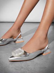 SHUZIA Ladies Pointed Toe Flat Shoes Decorated With Rhinestones, Suitable For Daily Wear And Outfits - Silver - View 4