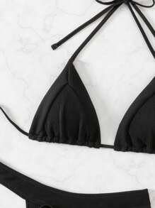 SHEIN Swim Damen einfarbiger Neckholder Sexy Bikini Set für den Sommer - Schwarz - Übersicht 5