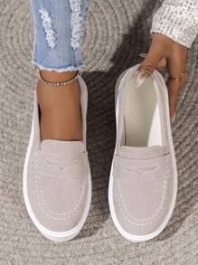 Women's Fashionable Plus-Size Comfortable Loafers, Slip-On Sneakers With Waterproof Platform, Khaki
