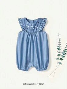 Cozy Pixies Baby Girl Floral Print Ruffled Collar Short Sleeve Sleeveless Romper - Blue - View 1