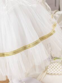 SHEIN Baby Girl 3d Flower Mesh Short Sleeve Tutu Dress - White - View 6