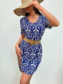 RueChic Navy Blue Printed Mini Dress - Navy Blue - View 6