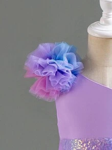 SHEIN Glamorique Kids Asymmetric 3D Mesh Big Train Wedding Party Holiday Birthday Dress For Young Girls - Mauve Purple - View 4