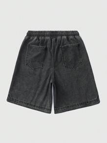 ROMWE MEN Street Life Men's Letter Printed Denim Shorts, Suitable For Daily Wear In Spring And Summer - Black - View 2