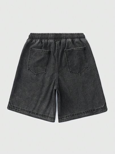 Street Life Pantalones cortos de mezclilla para hombres con estampado de letras, adecuados para uso diario en primavera y verano