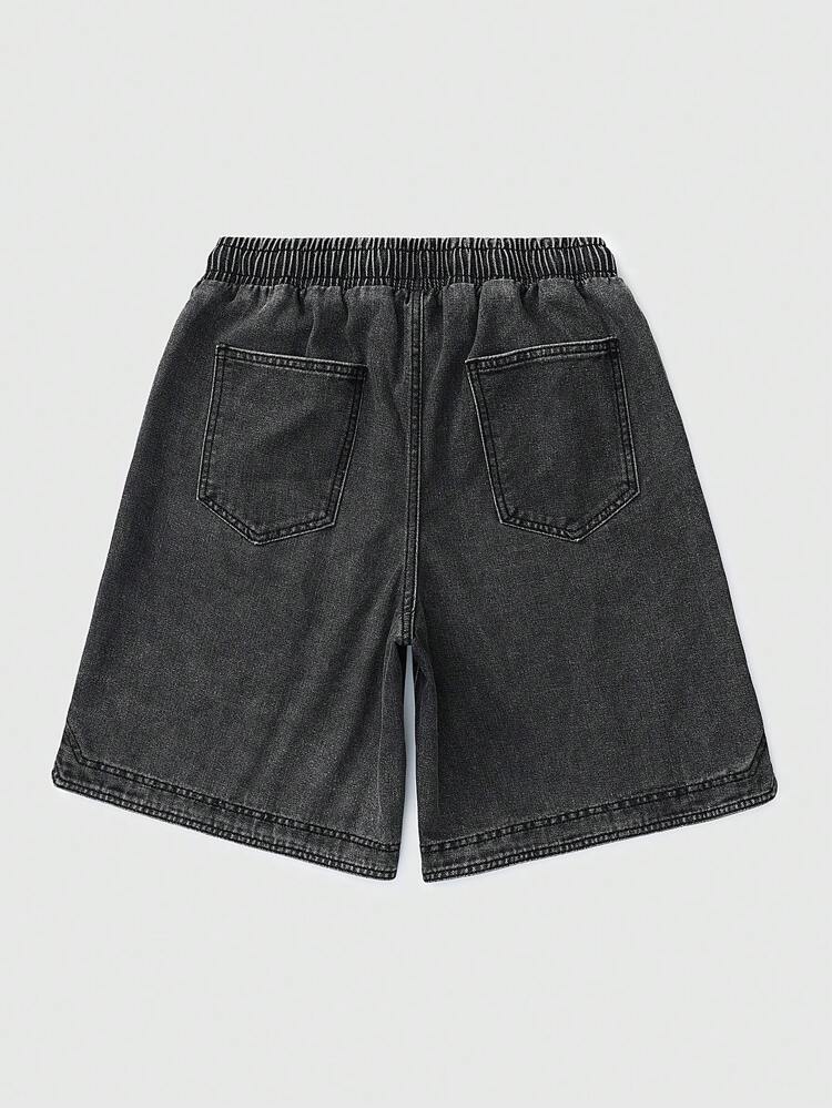Men's Letter Printed Denim Shorts, Suitable For Daily Wear In Spring And Summer