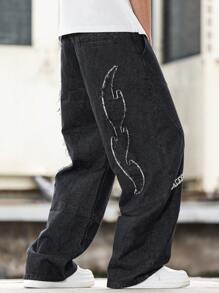 Manfinity LEGND Losse fit denim jeans voor heren met letterprint en wijde pijpen en zakken