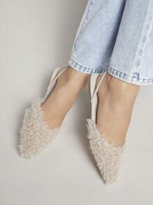 SHUZIA Women Plush Pointed-Toe Simple Daily Flat Sandals
