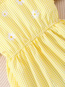 Tween-Mädchen Plaid Daisy Printed Puffärmel Shirt Mit Jeans Set Für Urlaub Und Lässig