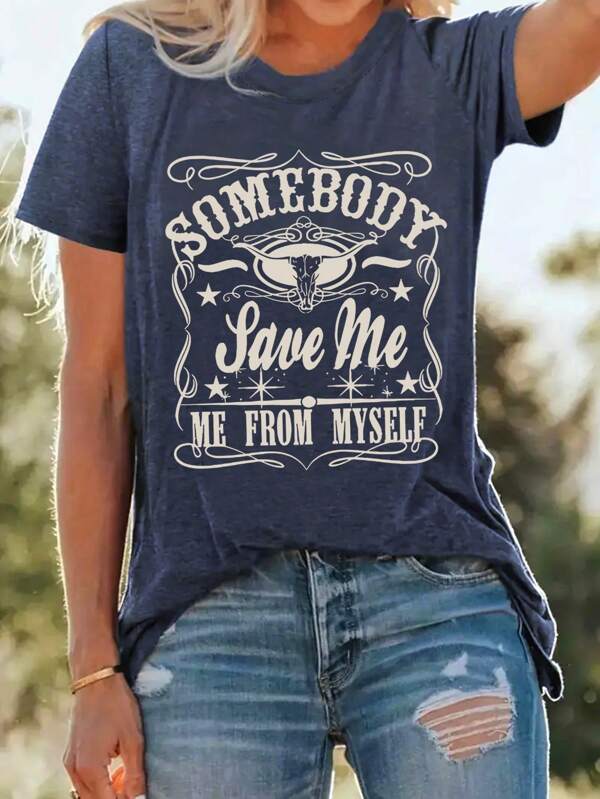 INAWLY Women's Fashionable And Retro Printed T-Shirt For Summer Graphic Tees Women Tops