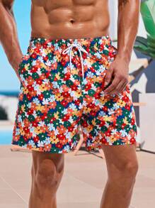 Surfspeed Men's Floral Printed Drawstring Casual Beach Shorts - Multicolor - View 3