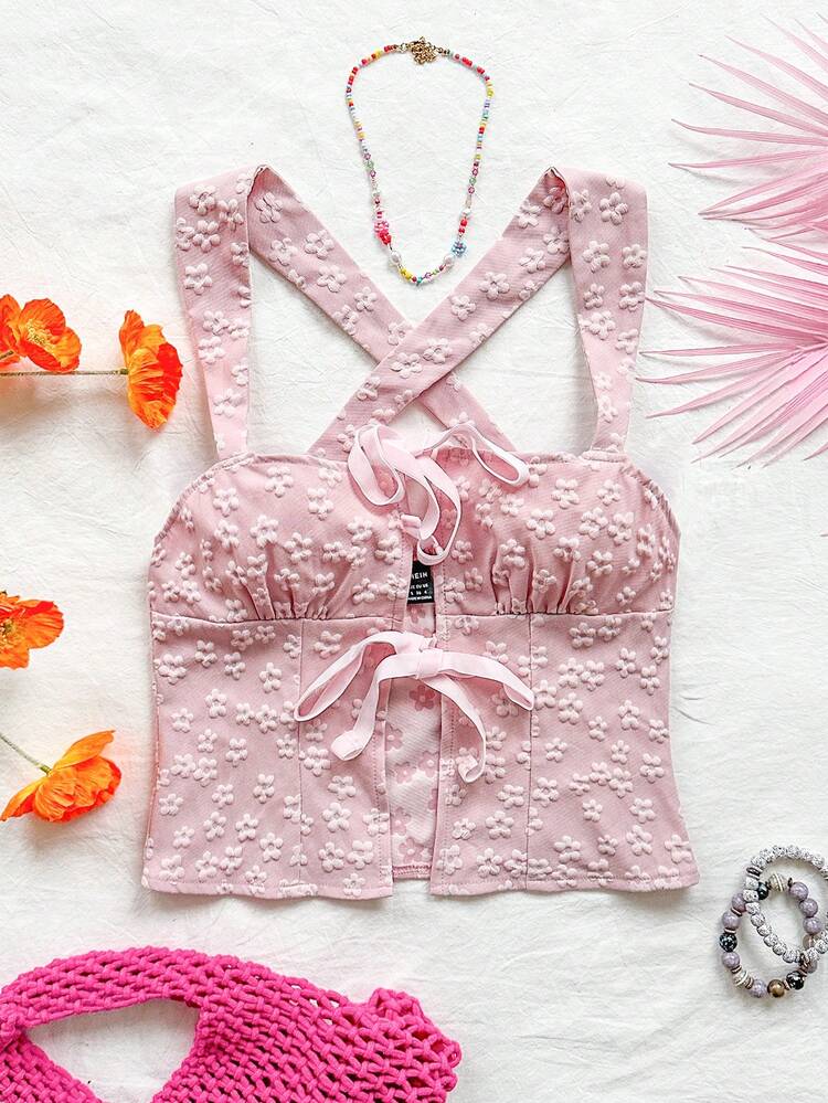 Holiday Square Neck Hollow Out Strap Backless Camisole Top With Tie Belt